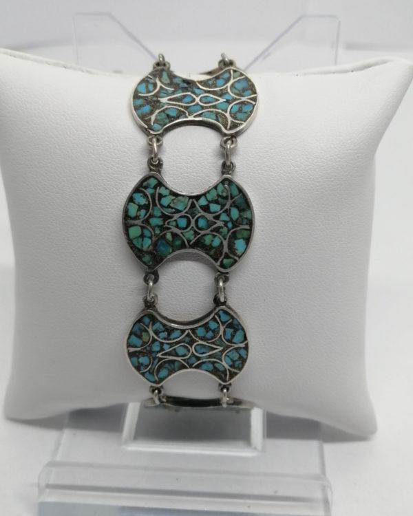 Bracelet argent, pavage morceaux de turquoises dans cloisonné, 1900-20. – Image 2