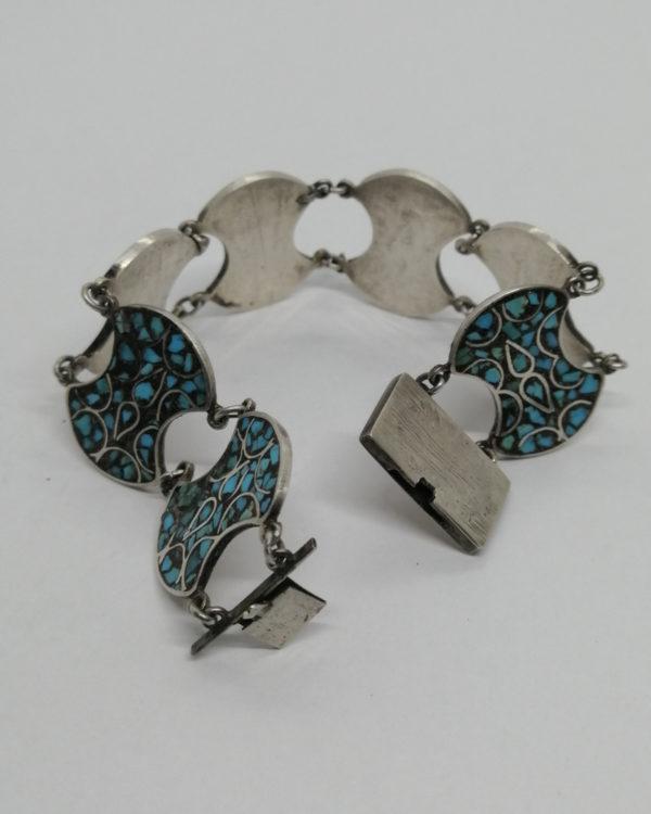 Bracelet argent, pavage morceaux de turquoises dans cloisonné, 1900-20. – Image 5