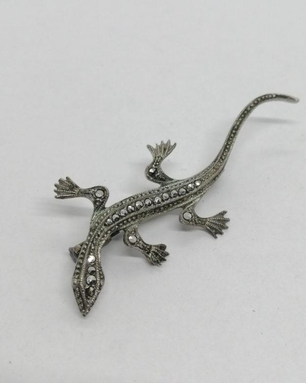 Broche argent, salamandre, pavage marcasites, petit modèle, vers 1920.