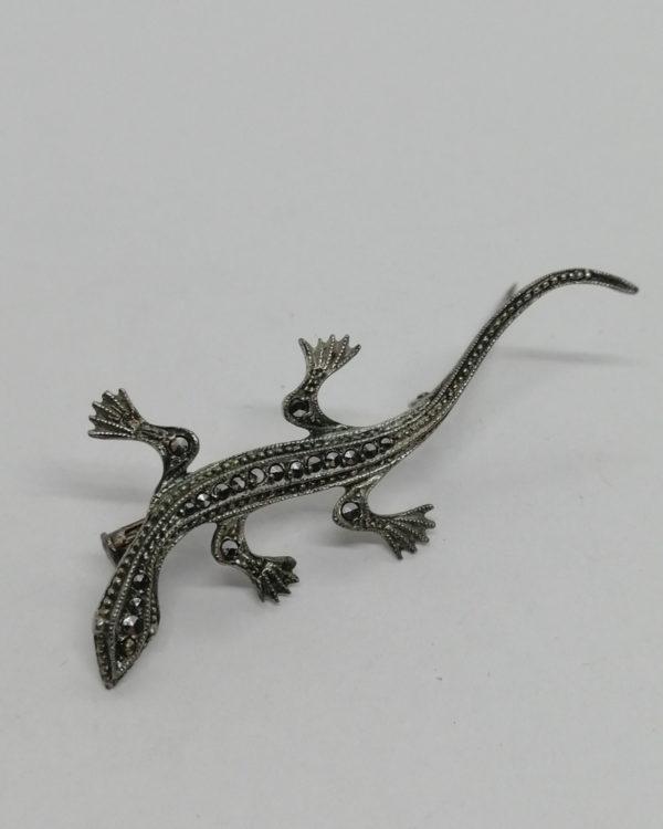 Broche argent, salamandre, pavage marcasites, petit modèle, vers 1920. – Image 2