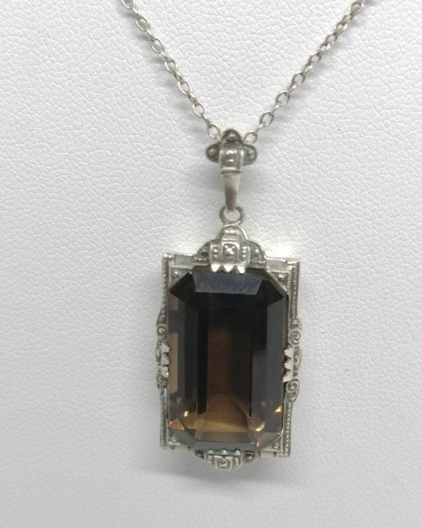 Pendentif argent, gros quartz fumé, taillé sur mesure, Art Déco vers 1925-30. – Image 2