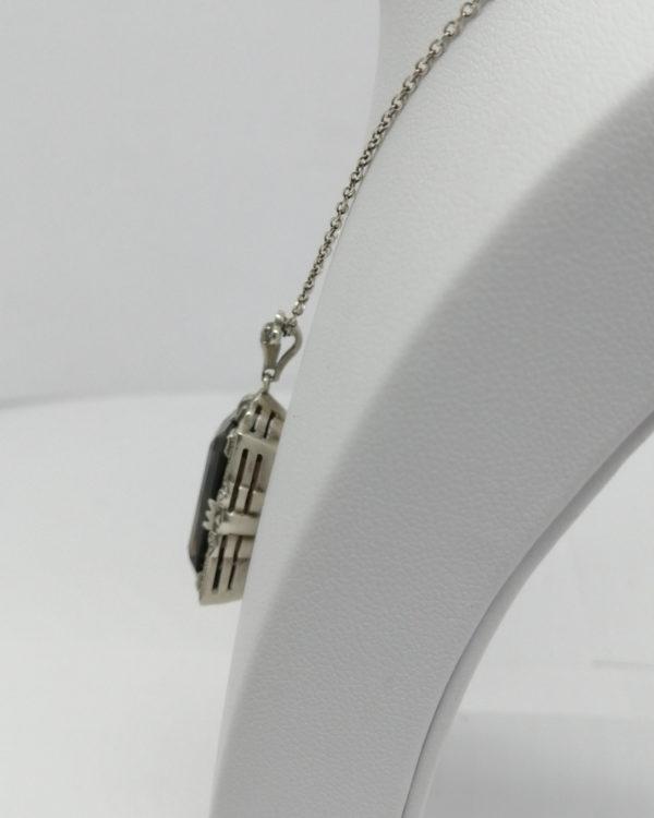 Pendentif argent, gros quartz fumé, taillé sur mesure, Art Déco vers 1925-30. – Image 3