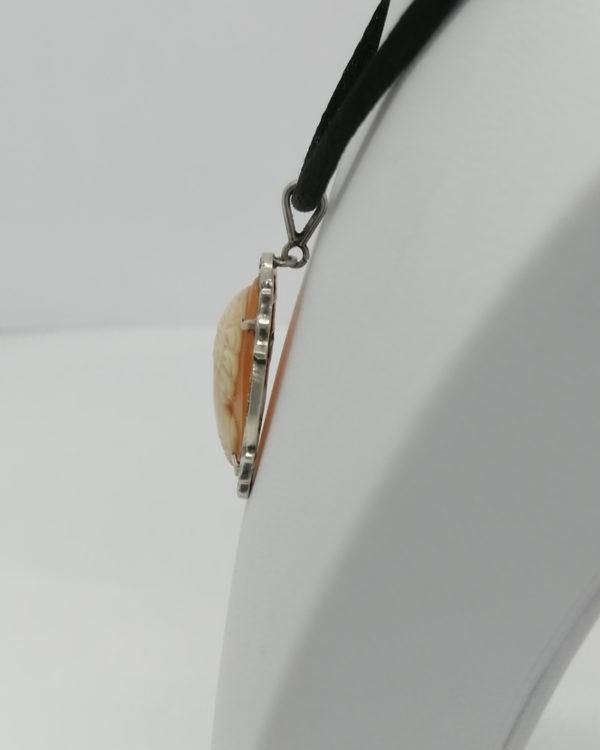 Pendentif argent marcasites, camée coquillage , portrait femme, 1930-40. – Image 2