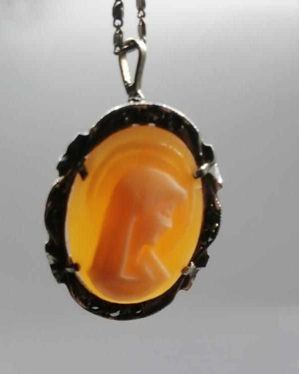 Pendentif argent marcasites, camée avec portrait de la vierge. – Image 4