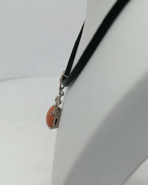 Pendentif argent, marcasites et cabochon de corail, vers 1920. – Image 3