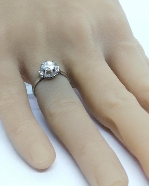 Bague or gris, sertie platine, solitaire diamant taille ancienne, 1920-30. – Image 5