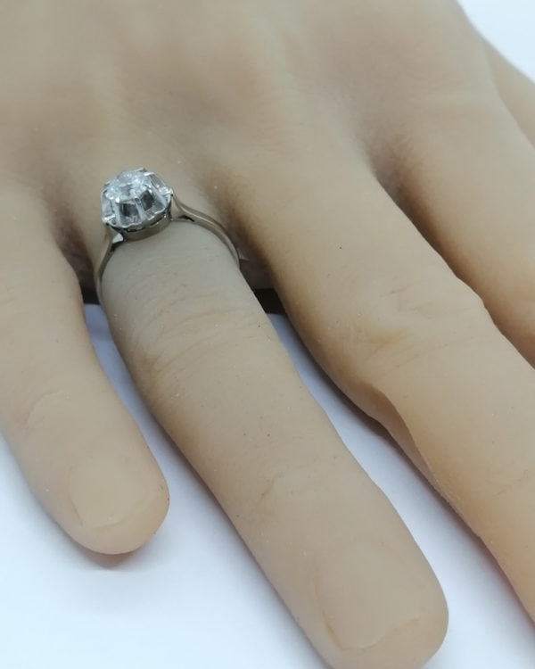 Bague or gris, sertie platine, solitaire diamant taille ancienne, 1920-30. – Image 6