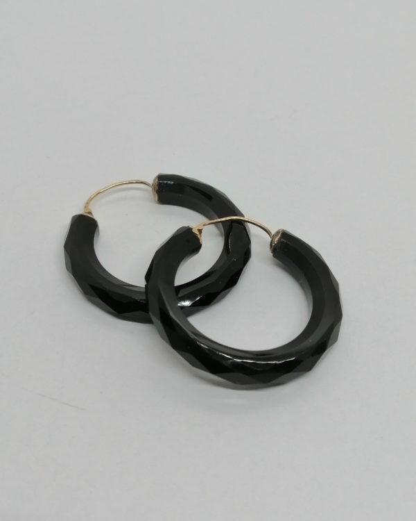 Boucles d'oreilles or, créoles en onyx facetté, fin 19ième siècle.