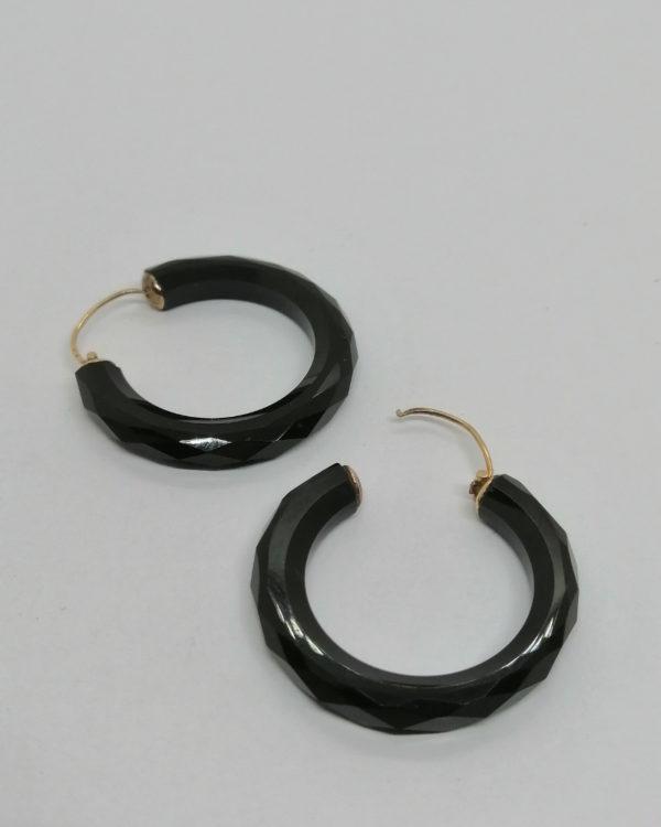 Boucles d'oreilles or, créoles en onyx facetté, fin 19ième siècle. – Image 2