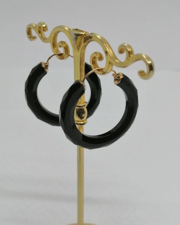 Boucles d'oreilles or, créoles en onyx facetté, fin 19ième siècle. – Image 3