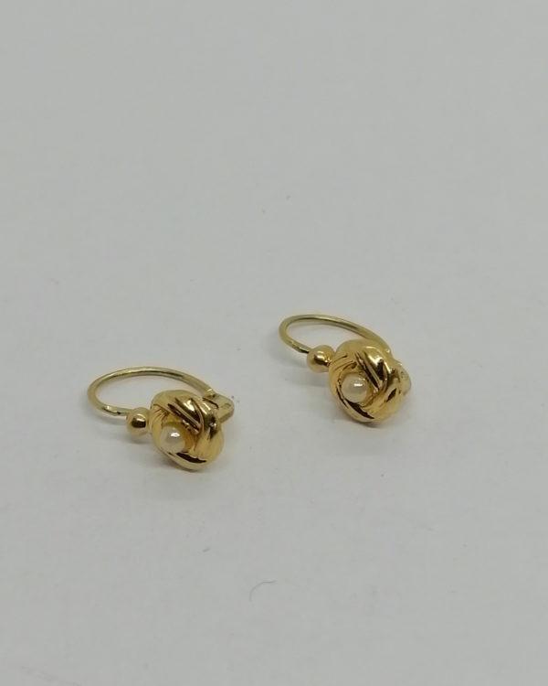 Boucles d'oreilles en or, modèle enfant, perle d'imitation, 1930-40.