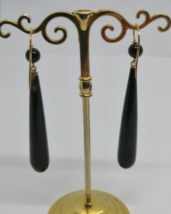 Boucles d'oreilles or, pendantes en onyx, vers 1860-80. – Image 4
