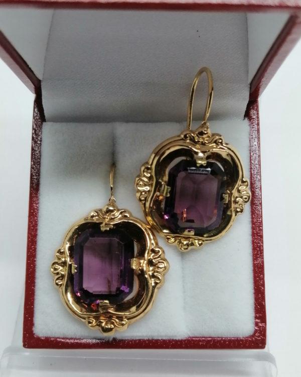 Boucles d'oreilles en or, grosse dormeuse et pâte de verre facettée, Napoléon III. – Image 2