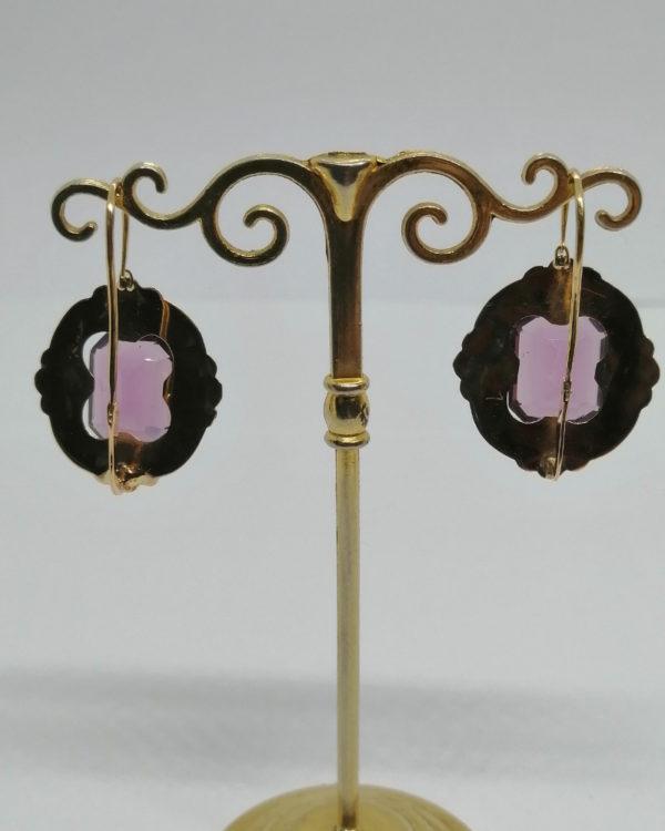 Boucles d'oreilles en or, grosse dormeuse et pâte de verre facettée, Napoléon III. – Image 5