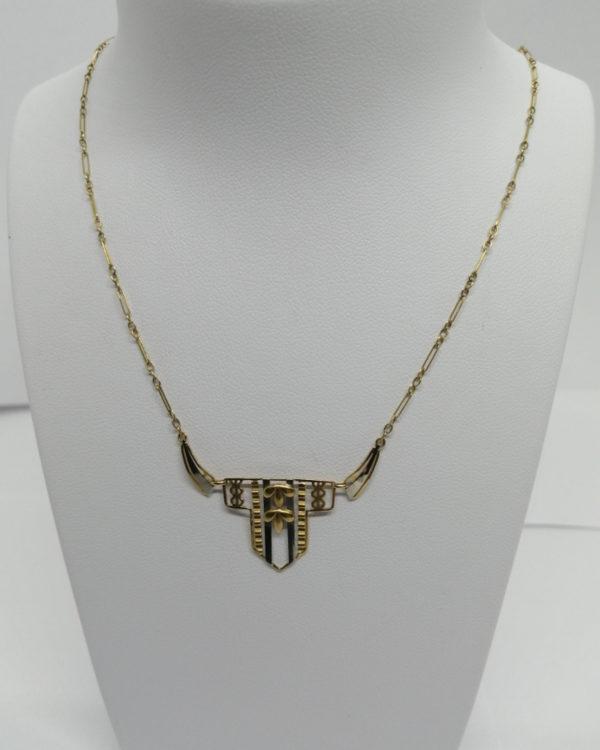 Collier en or bicolore, structuré avec palmette, pré-Art Déco, vers 1920-25.
