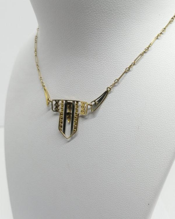 Collier en or bicolore, structuré avec palmette, pré-Art Déco, vers 1920-25. – Image 3