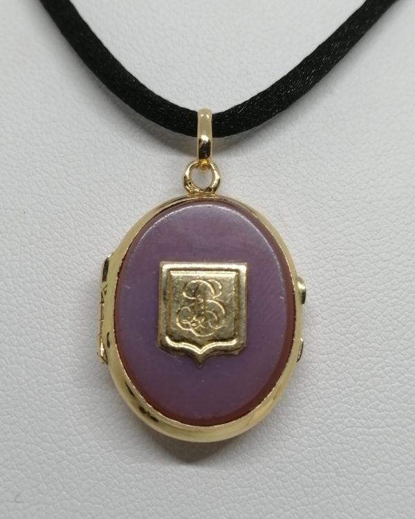 Pendentif or rosé, double face en agate naturelle, et cartouche chiffré, vers 1900. – Image 2