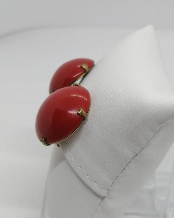 Boucles d'oreilles clip, bouton de pâte de verre rouge, 1930-40. – Image 2