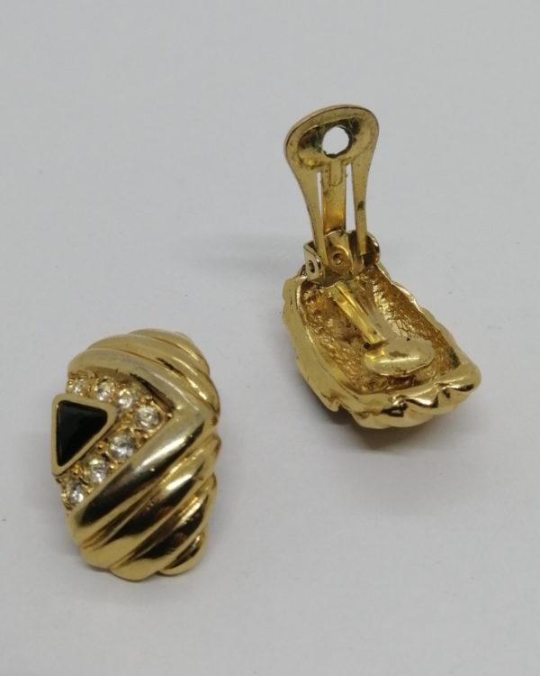 Boucles d'oreilles clip laiton, pierre blanche et noir facetté. – Image 3