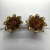 Boucles d'oreilles clip, fleur en laiton et strass rouge, 1920-30.