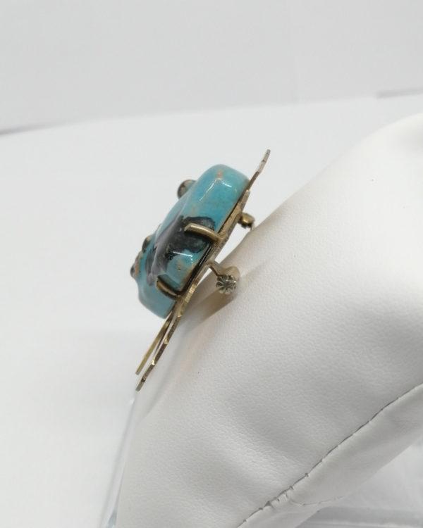 Broche poisson en céramique, et monture en laiton, originale, 1940-50. – Image 3