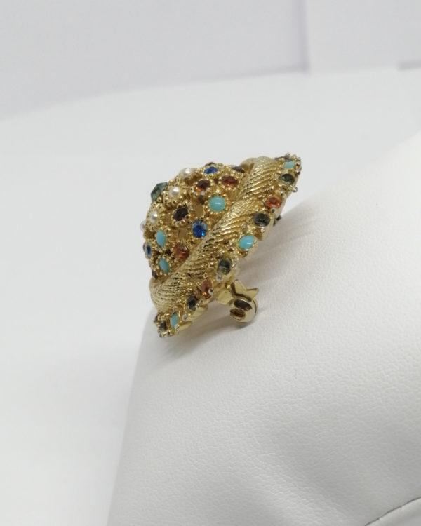 Broche laiton ajouré, avec tutti-frutti de couleur, 1940-50. – Image 2