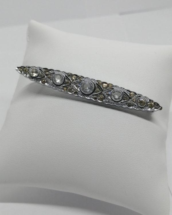 Barrette allongée et ajourée avec pavage de strass blanc, Art Déco.
