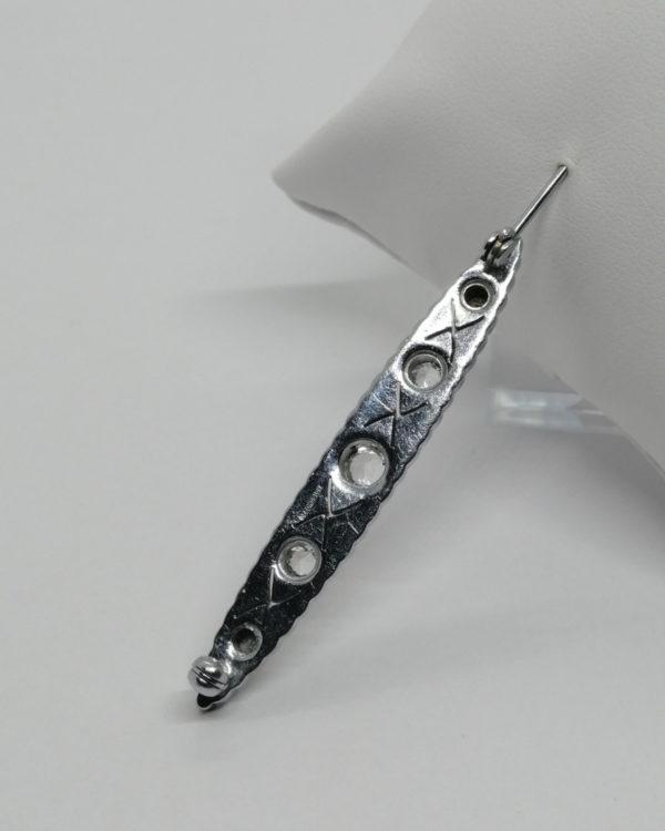 Barrette allongée et ajourée avec pavage de strass blanc, Art Déco. – Image 3