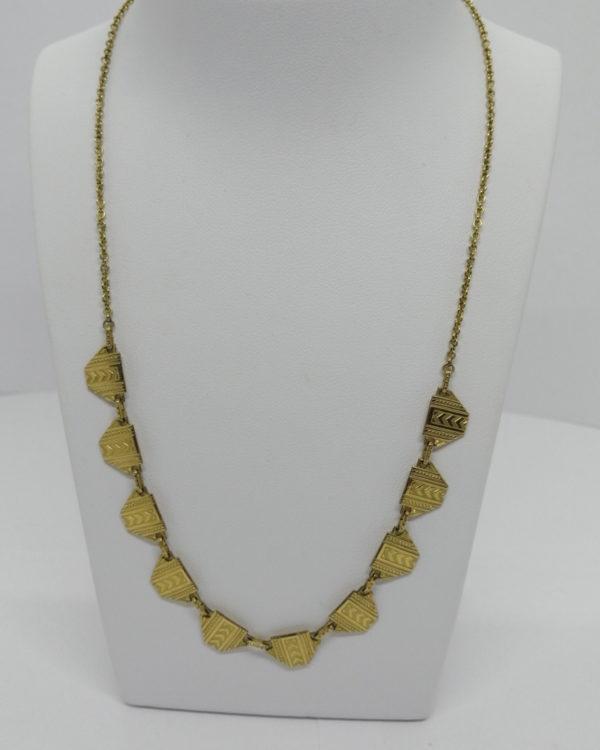 Collier laiton, plaqué or, modèle typique Art Déco, vers 1925.