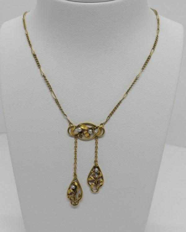Collier en plaqué or, motif de Gui, marque FIX, Art Nouveau vers 1900.
