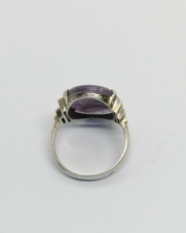 Bague argent, cabochon d'améthyste brut, monture en escalier, Art Déco. – Image 3