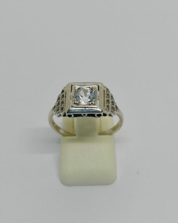 Bague argent, forme géométrique, sertie de saphir blanc, Art Déco.