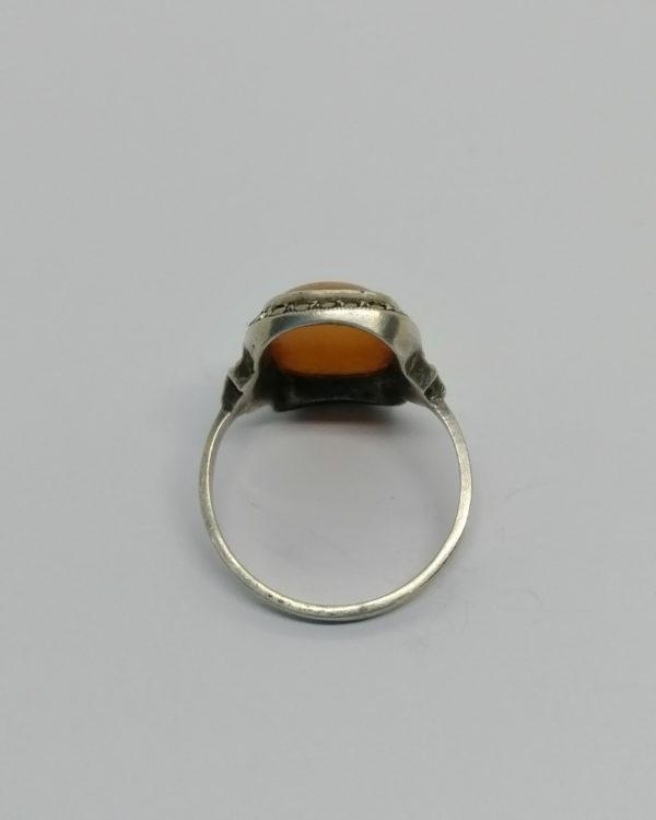 Bague argent, avec agate couleur caramel, et pavage de marcasites. – Image 3