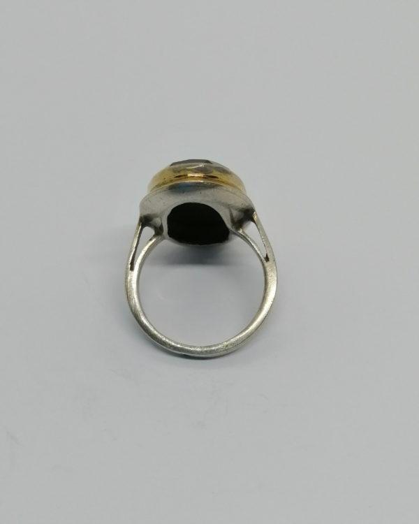 Bague argent et or, avec hématite facettée et matifiée,1925-30. – Image 3