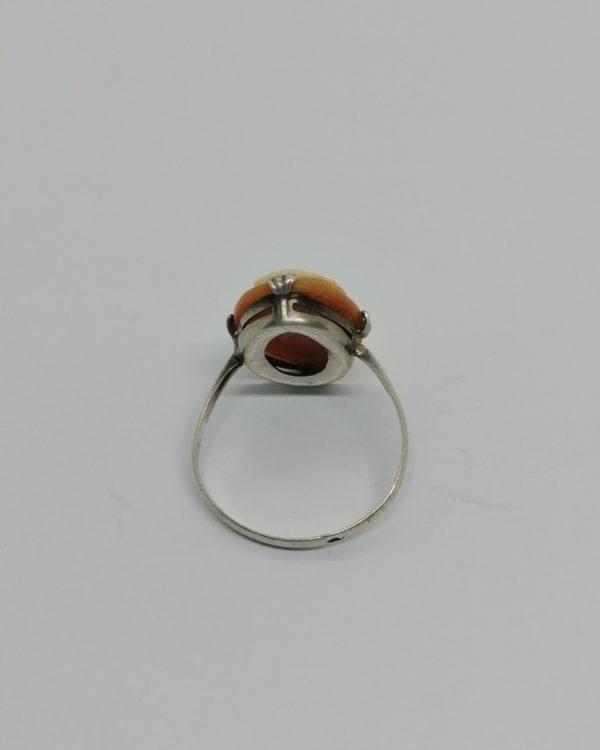 Bague argent, camée coquillage, portrait de femme, vers 1920. – Image 3