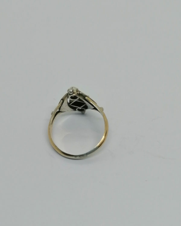 Bague argent/vermeil, pierre rouge et demi-perles d'imitation, vers 1900. – Image 3