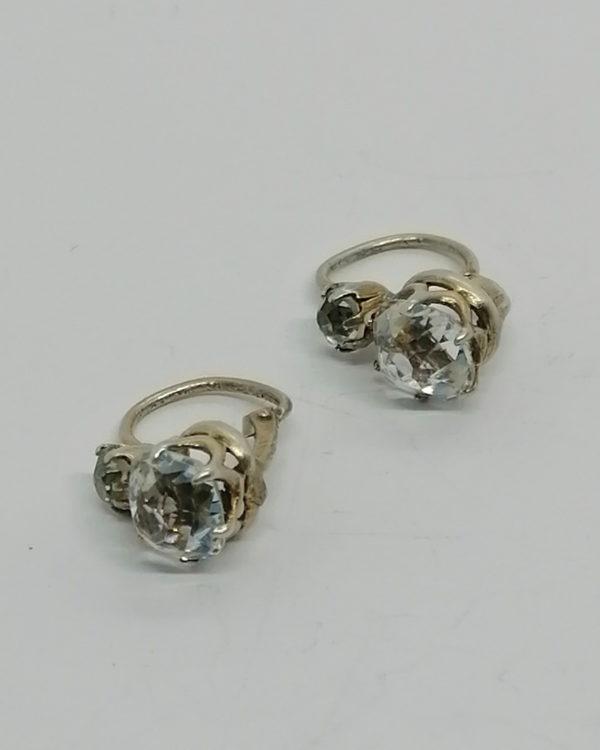 Boucle d'oreilles argent, verre taillé et facetté à l'ancienne, vers 1900.