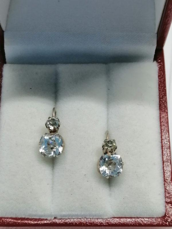 Boucle d'oreilles argent, verre taillé et facetté à l'ancienne, vers 1900. – Image 2