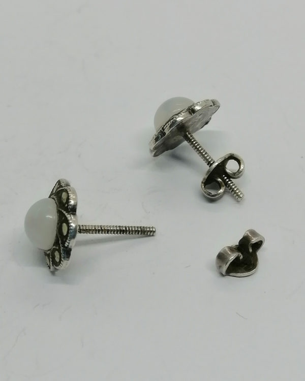 Boucles d'oreille argent, tigé avec pas de vis, verre opalescent et marcasites. – Image 4