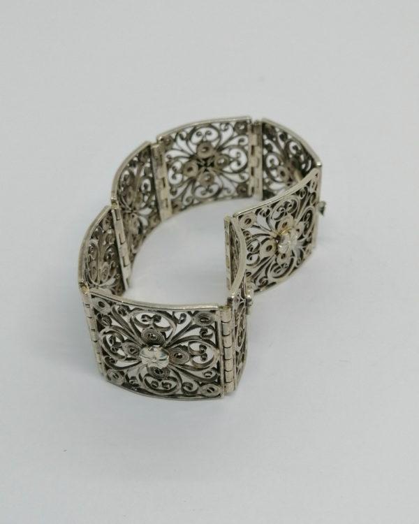 Bracelet argent, maillon carré en filigrané, travail fin vers 1920-30. – Image 3