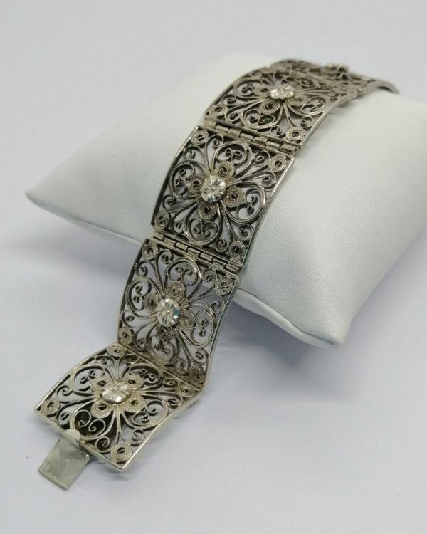 Bracelet argent, maillon carré en filigrané, travail fin vers 1920-30. – Image 4