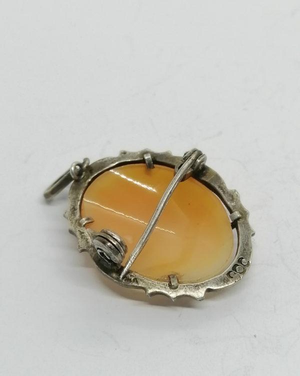 Broche/pendentif argent, avec sertie marcasites et camée coquillage, vers 1950-70. – Image 3