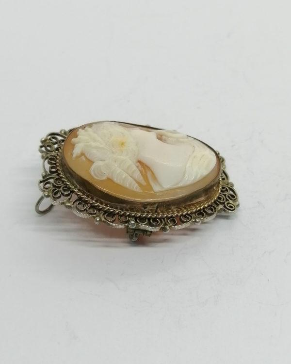 Broche/pendentif argent vermeil, camée, portrait femme à la lyre, vers 1920-30. – Image 2