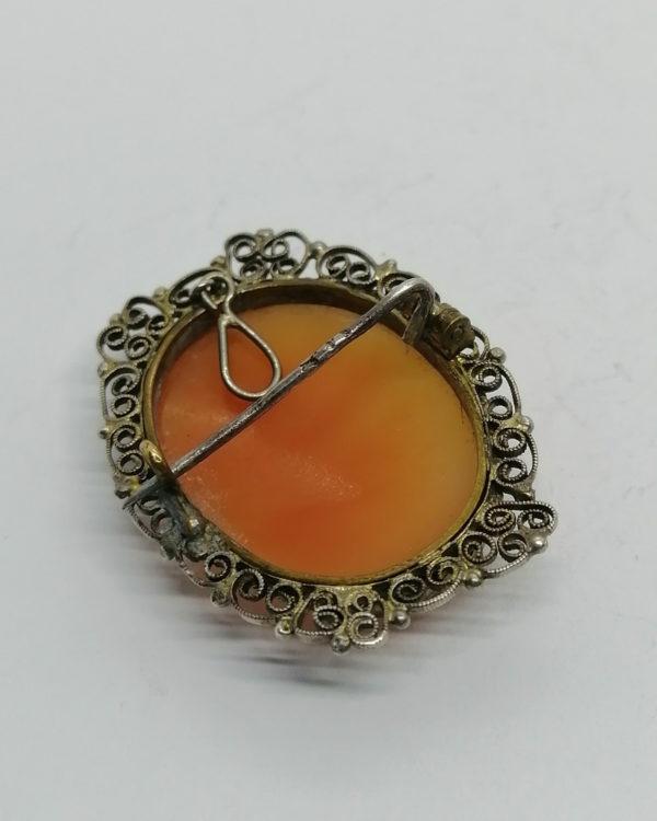 Broche/pendentif argent vermeil, camée, portrait femme à la lyre, vers 1920-30. – Image 3