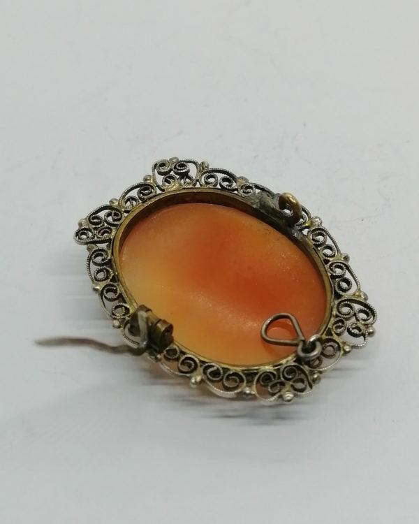 Broche/pendentif argent vermeil, camée, portrait femme à la lyre, vers 1920-30. – Image 4