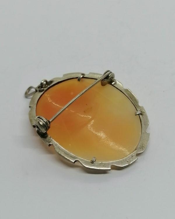 Broche/pendentif argent, marcasites et camée, portrait de femme. – Image 3