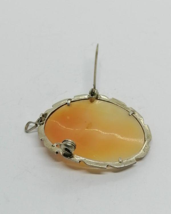 Broche/pendentif argent, marcasites et camée, portrait de femme. – Image 4