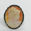 Broche/pendentif argent, marcasites et camée coquillage, femme aux bouclettes.