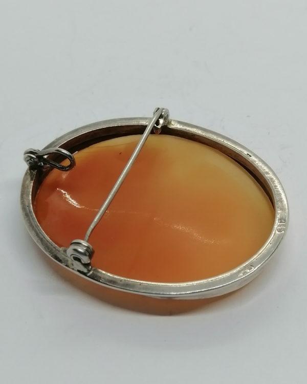 Broche/pendentif argent, camée portrait de femme aux bijoux, 1930-40. – Image 3