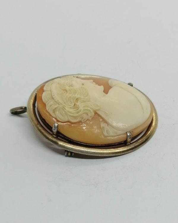 Broche/pendentif argent, vermeil, camée naturel, femme à l'antique. – Image 2